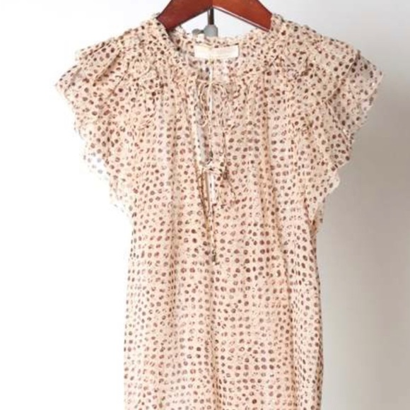 Ulla Johnson Beige Sheer Blouse with Hints of Gold Size 14 - Leopard Ikat Dot - Picture 3 of 5